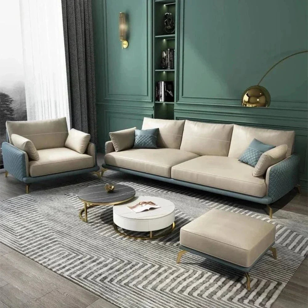 Mono Luxury Modern Sofa Sets In Leatherette Blue