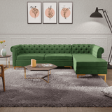 Lexis Tufted back Suede Chesterfield Sectional Sofa Green