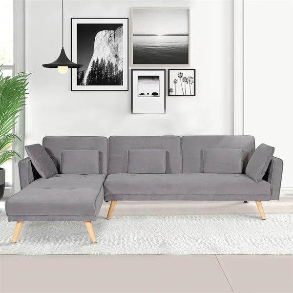Umrao Upholstered Sectional Sofa In Grey Suede - Luxe Maple