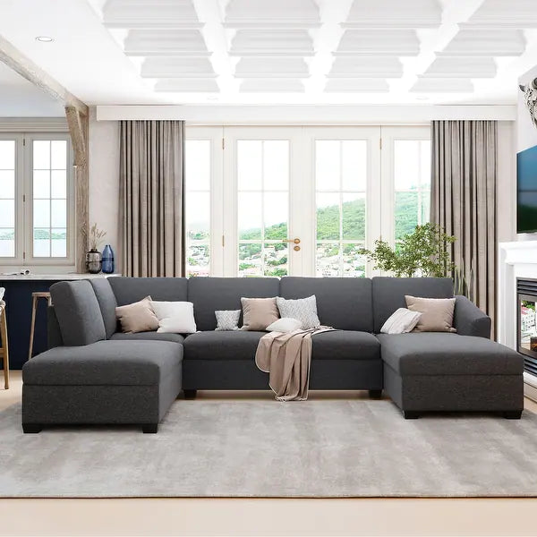Jeffo Modern Suede Sectional U Shape Sofa Grey