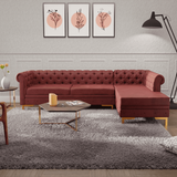 Lexis Tufted back Suede Chesterfield Sectional Sofa Red
