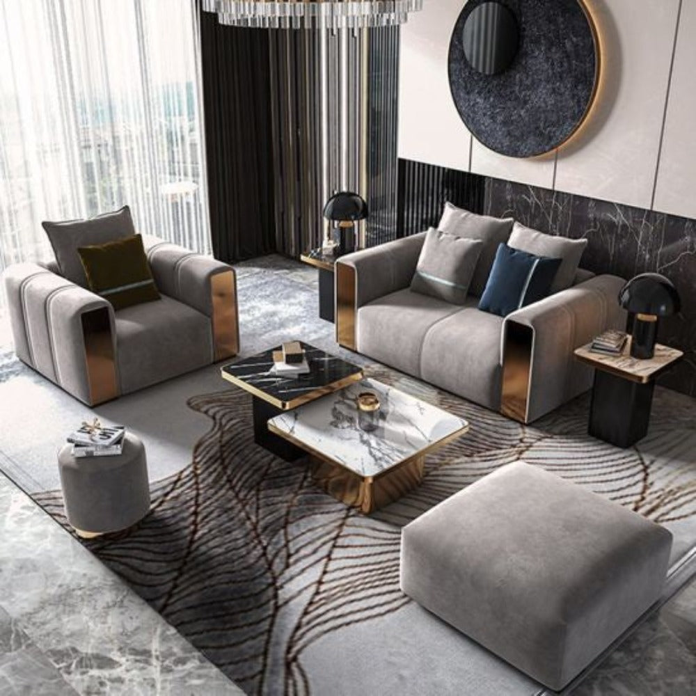 Alexa Preimum Modern Sofa Set in Grey Suede 2 Seater