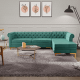 Lexis Tufted back Suede Chesterfield Sectional Sofa Bottle Green