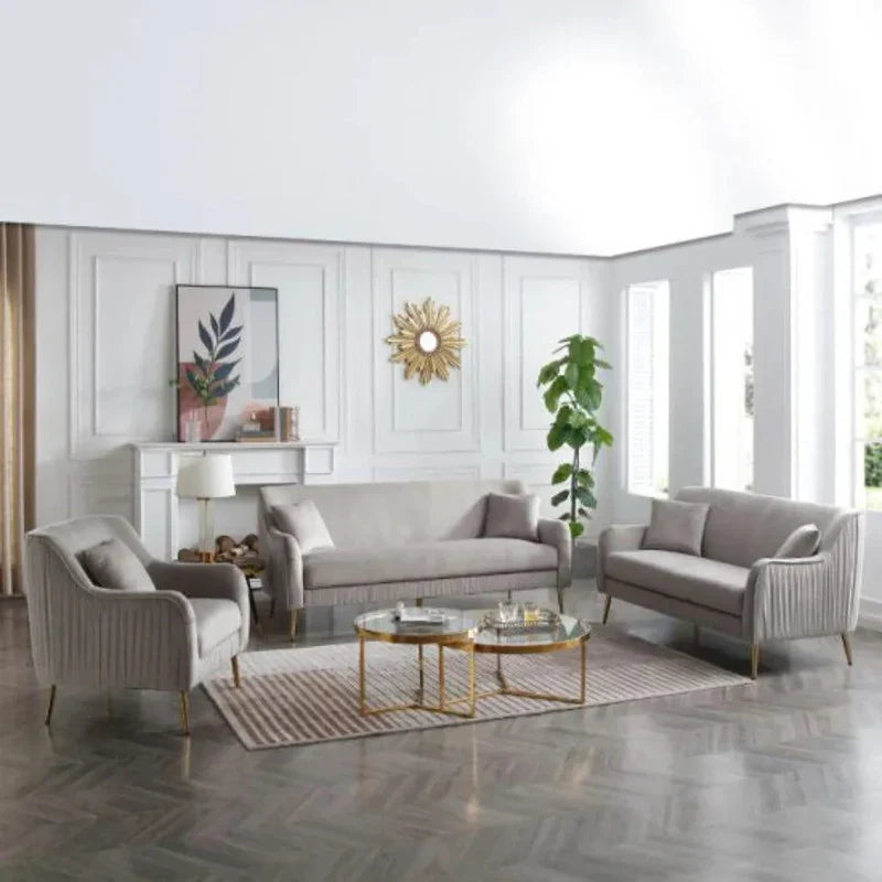 Lexis Luxury Mid-Century Sofa In Suede 3+2+2 Seater