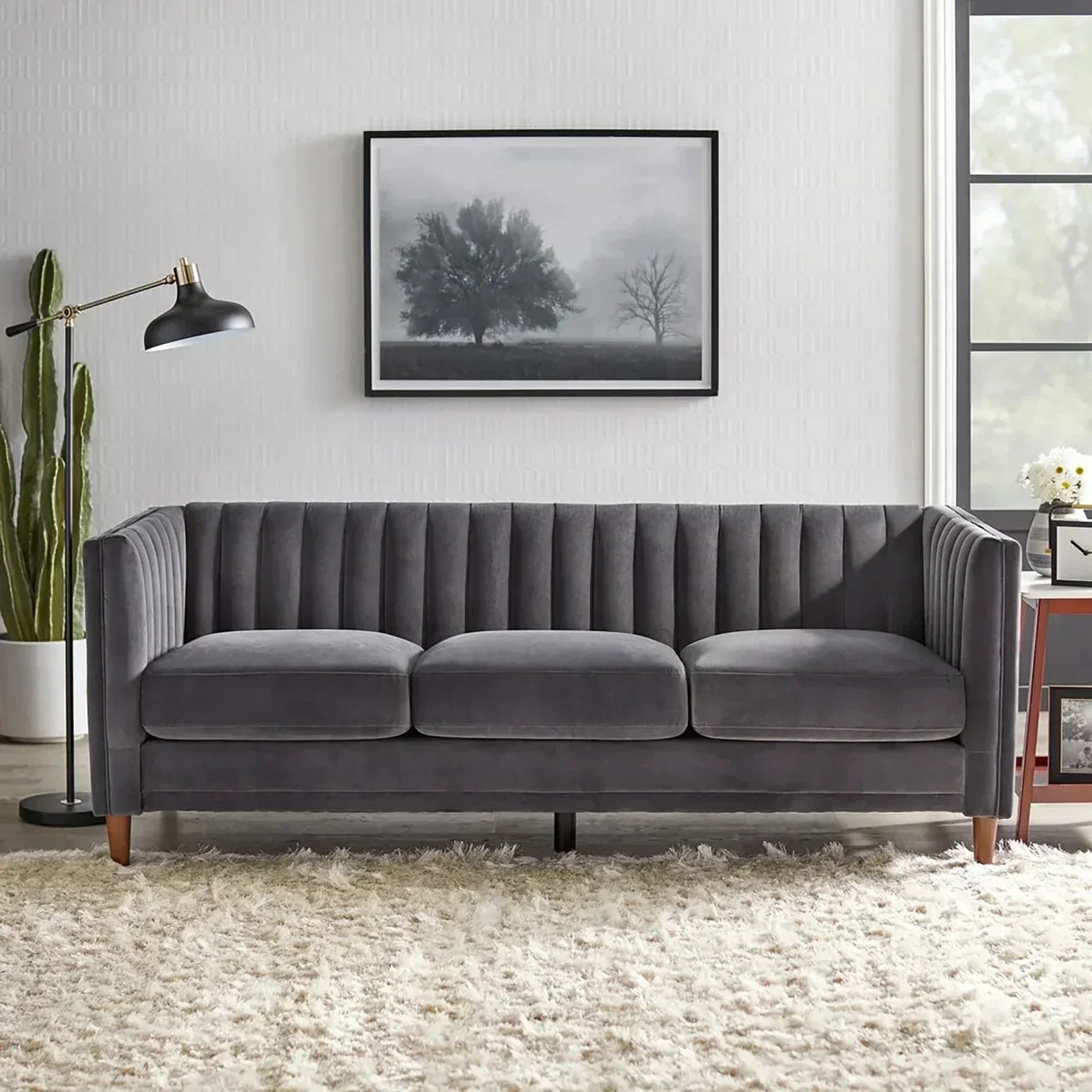 Uniline Pro Luxury Mid-Century Sofa In Suede Charcoal