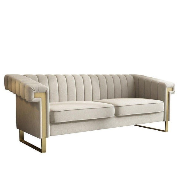 Glam Sofa Set in Beige With Golden SS Frame - Luxe Maple