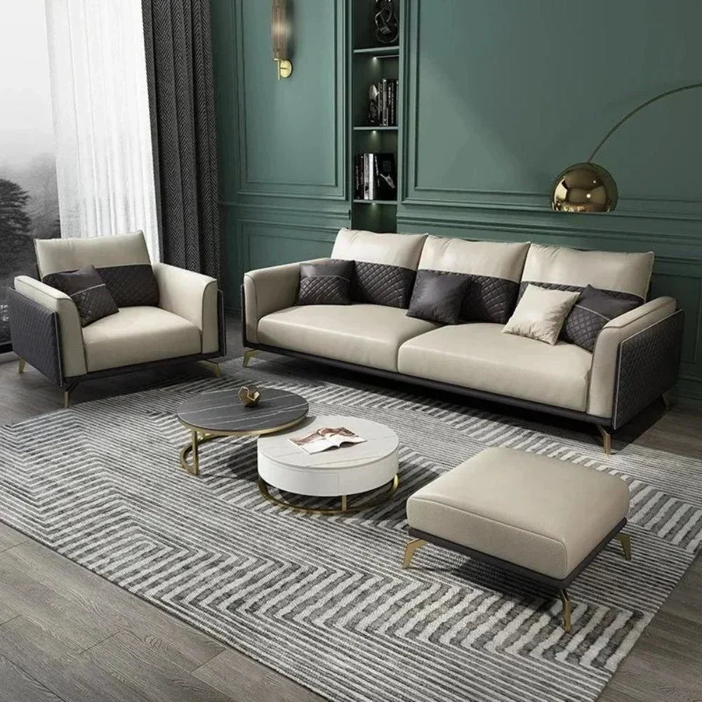 Mono Luxury Modern Sofa Sets In Leatherette Brown