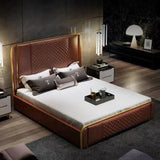 Matrix Luxury Upholstered Bed In Leatherette Tan