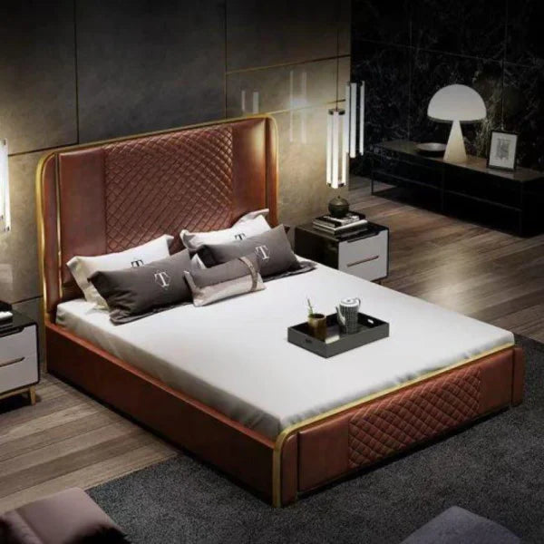 Matrix Luxury Upholstered Bed In Leatherette Tan