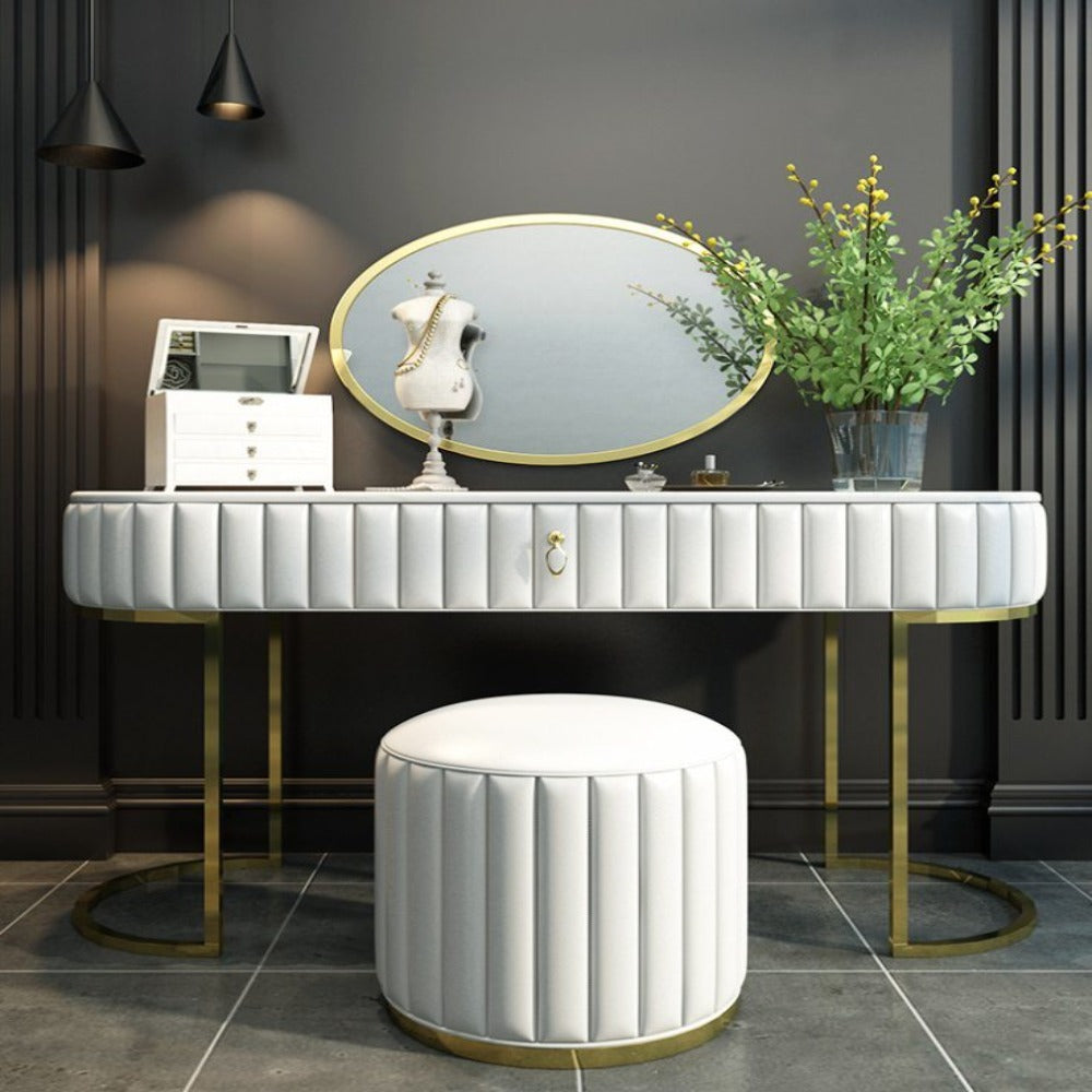 Nexa Dressing Table With Ottoman In Stainless Steel - Gold White