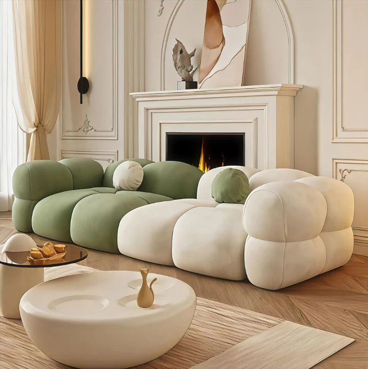 Bumble Bee Premium Sofa Set in Suede Green + White