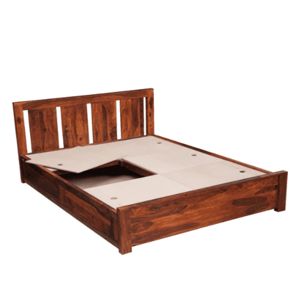Honey Solid Wood King Size Bed with Storage in Honey Teak Finish