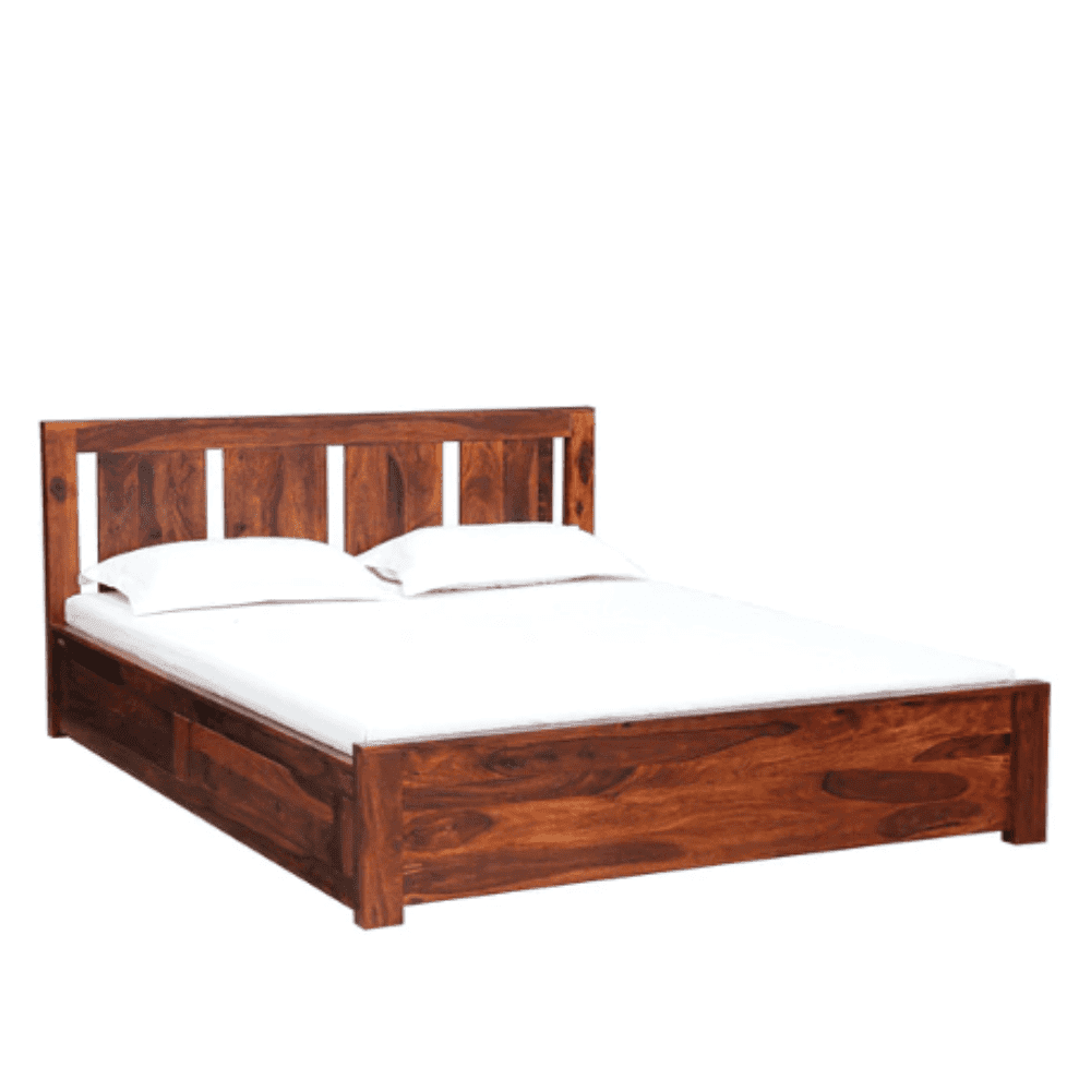 Honey Solid Wood King Size Bed with Storage in Honey Teak Finish