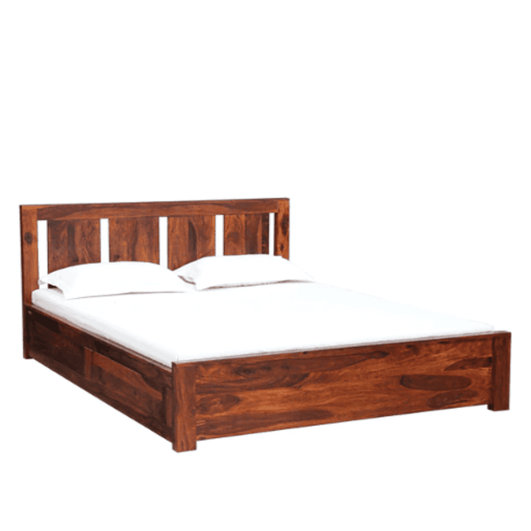 Honey Solid Wood King Size Bed with Storage in Honey Teak Finish - Luxe Maple