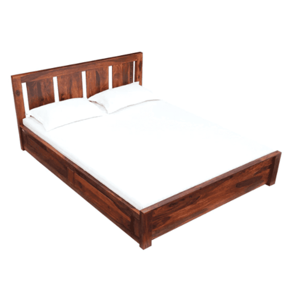 Honey Solid Wood King Size Bed with Storage in Honey Teak Finish - Luxe Maple