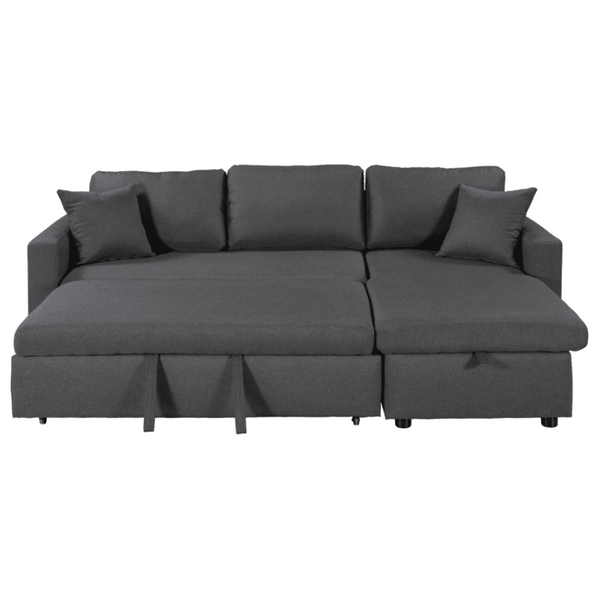 Glossy L-Shaped Sectional Storage Sofa Cum Bed - Luxe Maple
