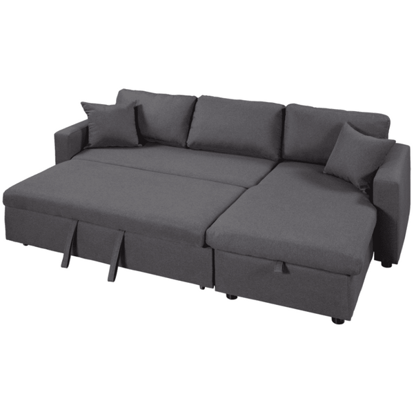Glossy L-Shaped Sectional Storage Sofa Cum Bed - Luxe Maple