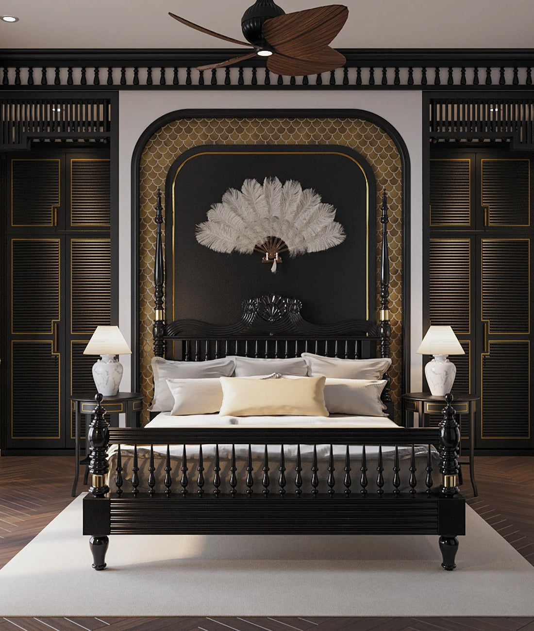 Swiss Premium Solid Wood Poster Bed In Black