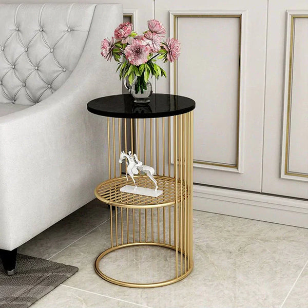 Inox Side Table in Stainless Steel with Marble Top.