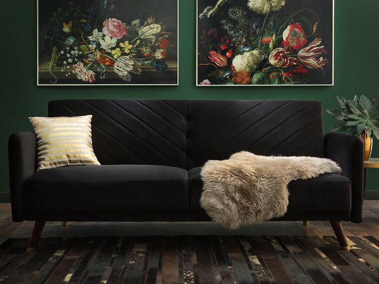 Uniline Luxury Mid-Century Sofa In Suede Black