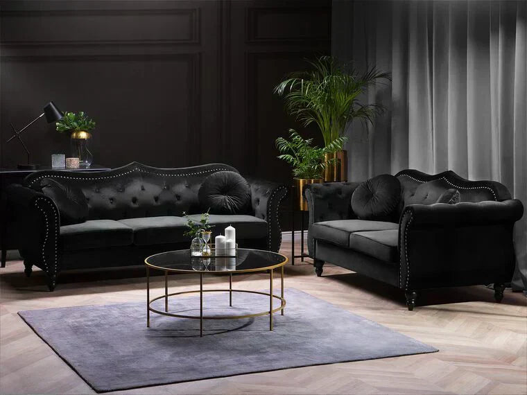 Wills Luxury Chesterfield Sofa Set in Suede Black