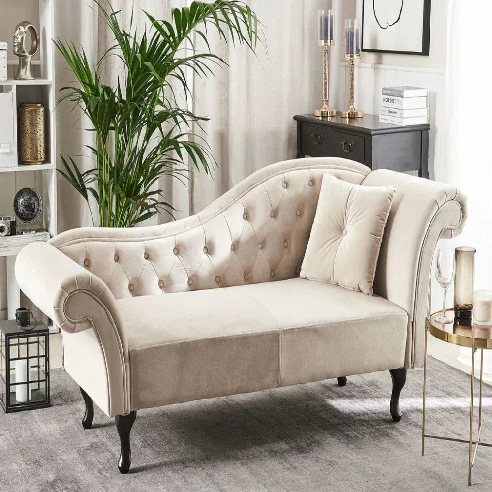 Rolly Chesterfield Lounger in Suede Beige
