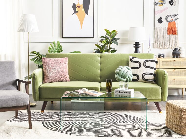 Uniline Luxury Mid-Century Sofa In Suede Green