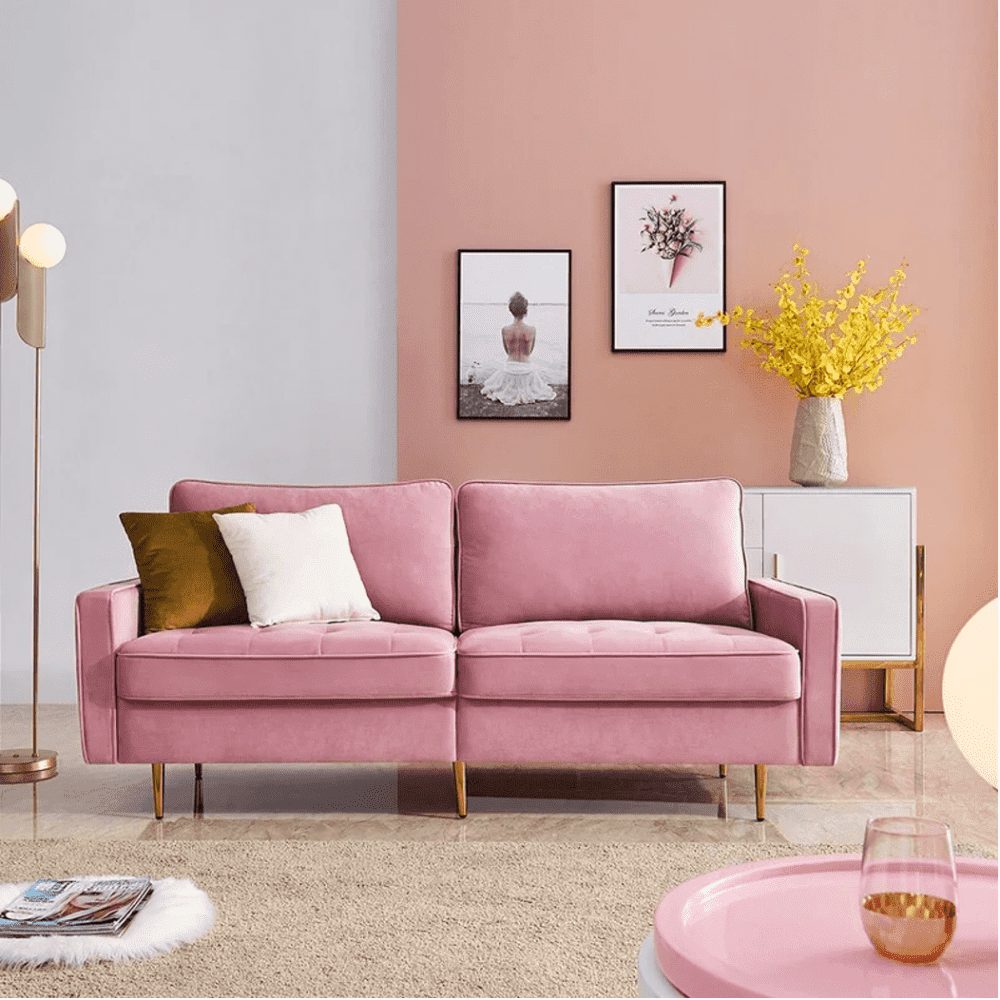 Block Down Straight Line Sofa Set Pink
