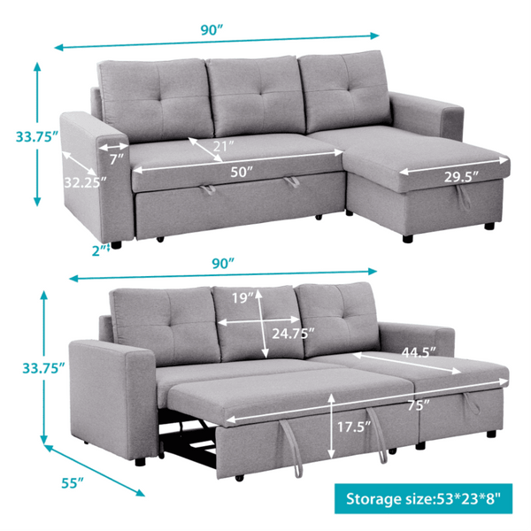 Roxy L-Shaped Sectional Storage Sofa Cum Bed - Luxe Maple