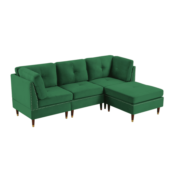 Glossy Sectional Suede Sofa Set With Ottoman - Luxe Maple