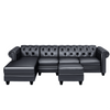 Dolcy Sectional Sofa Set in PU Leather in Black Color with Ottoman - Luxe Maple