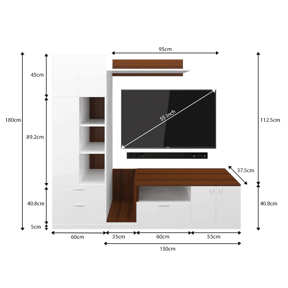 Cassy TV Panel- Walnut & Frosty White- Upto 55 inches TV