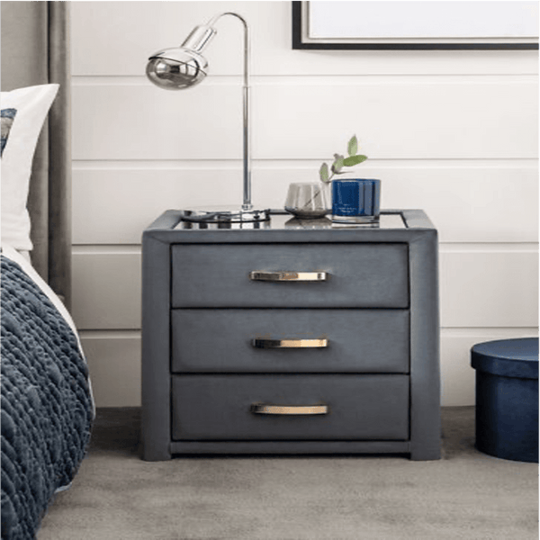 Frankie Upholstered 3 Drawer Bedside.