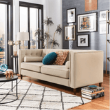 Brew Tuxedo Faux Leatherette Sofa with Accent Pillows Beige
