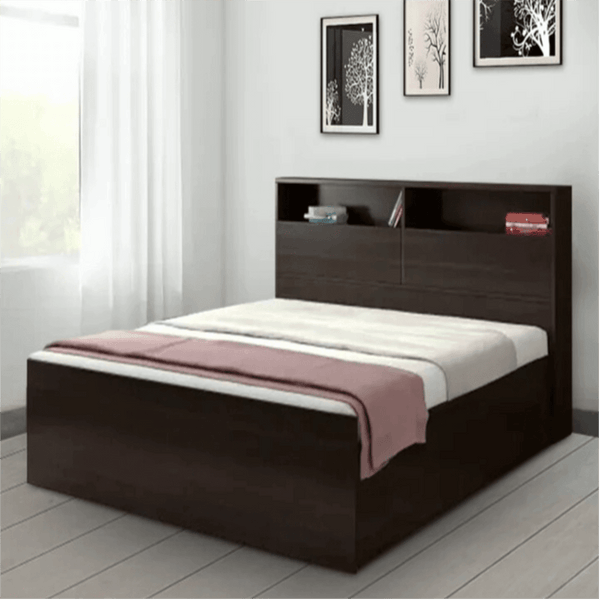 Denver Wooden Bed with Storage in Brown Glossy Finish - Luxe Maple