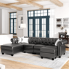 Dolcy Sectional Sofa Set in PU Leather in Black Color with Ottoman - Luxe Maple