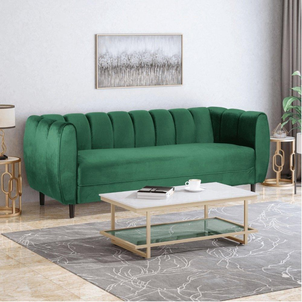 Bobran Modern Sofa Set in Suede Green