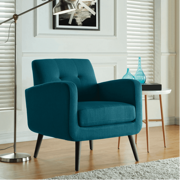 Keflavik Mid-century Peacock Blue Linen Arm Chair - Luxe Maple