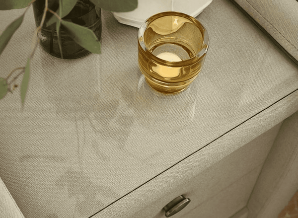 Superb Side Table in Fabric with Glass.