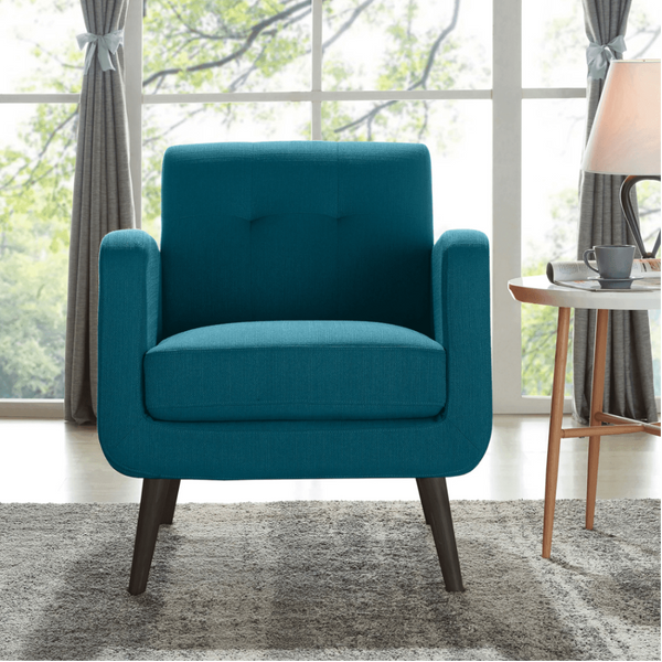 Keflavik Mid-century Peacock Blue Linen Arm Chair - Luxe Maple