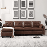 Viatol High Back Couch Mid-century Suede Leather Wood Legs Chaise Sofa