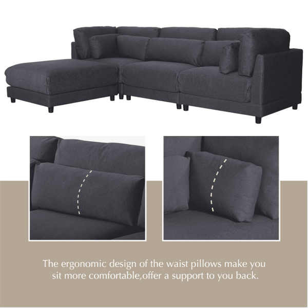 Ronald Sectional Sofa Set in Charcoal Color - Luxe Maple