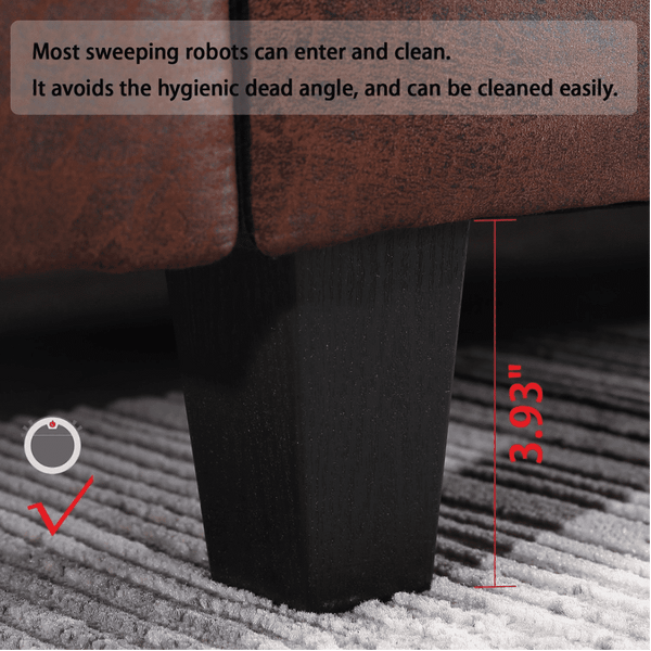 Viatol High Back Couch Mid-century Suede Leather Wood Legs Chaise Sofa - Luxe Maple