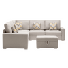 Nollon Linen Fabric Sectional Sofa with Pillows and Storage Ottoman - Luxe Maple
