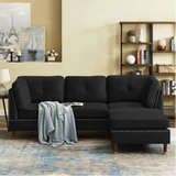 Glossy Sectional Suede Sofa Set With Ottoman Black