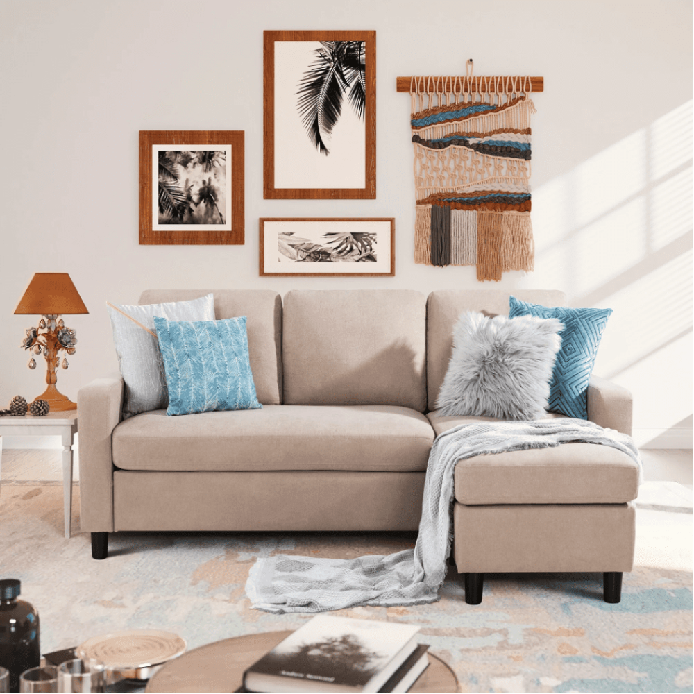 Futz Linen Upholstered L-shaped Sectional Sofa Beige