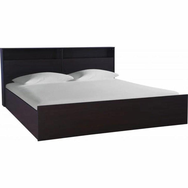 Denver Wooden Bed with Storage in Brown Glossy Finish - Luxe Maple