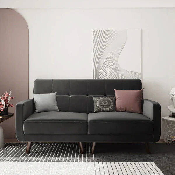 Honbay Luxury Mid-Century Sofa In Suede Grey