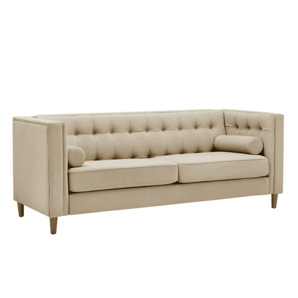 Brew Tuxedo Faux Leatherette Sofa with Accent Pillows - Luxe Maple