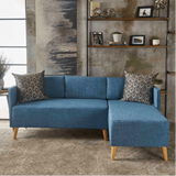 Augusto Mid-century Modern Fabric Chaise Sectional Blue